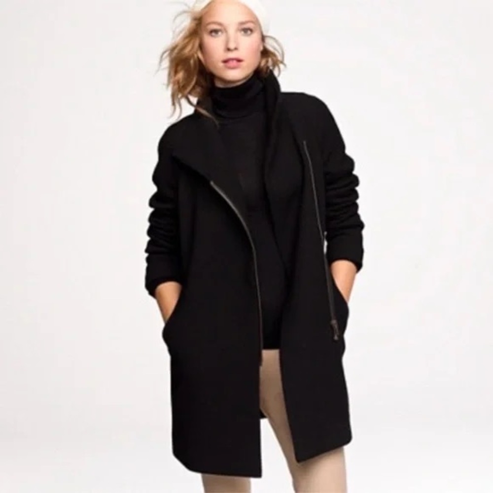 J. Crew Double Cloth By Manifaturra De Carmignano Italy Car Coat Black Size 6